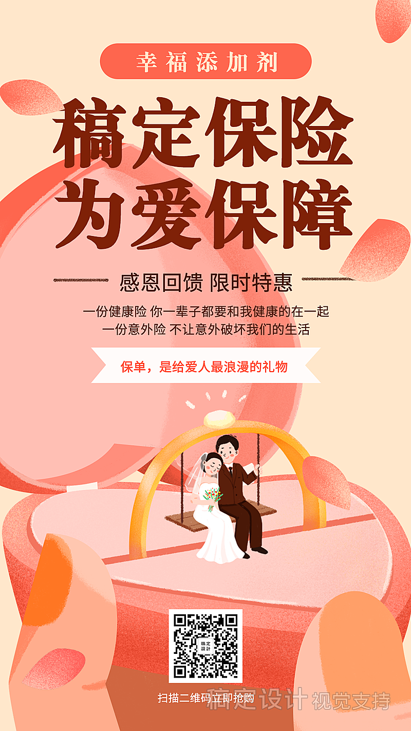 产品营销客户关怀为爱保障手绘手机海报