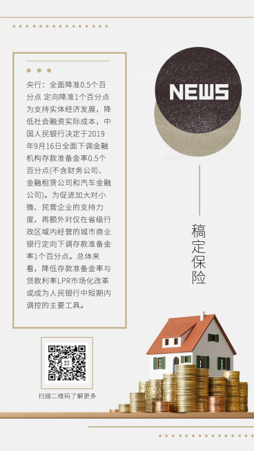 金融保险热点事件央行降准手机海报预览效果