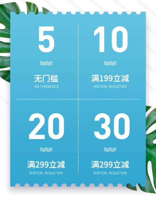 蓝色/清新风优惠券预览效果
