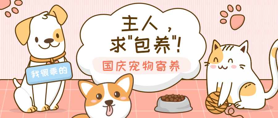 国庆节萌宠宠物店寄养可爱手绘公众号首图