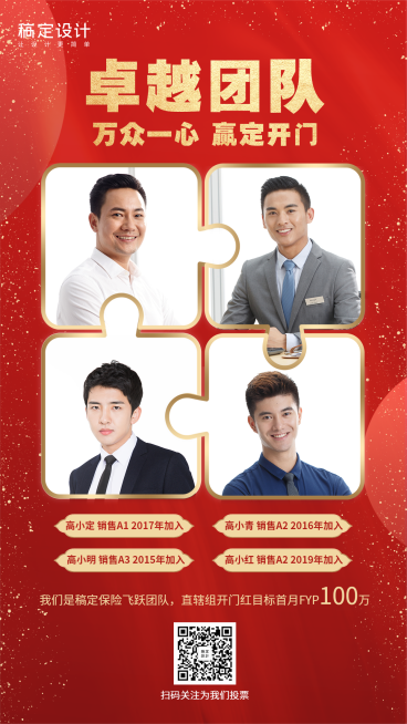 金融保险团队展示开门红卓越团队手机海报预览效果