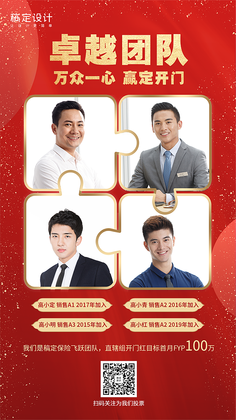 金融保险团队展示开门红卓越团队手机海报