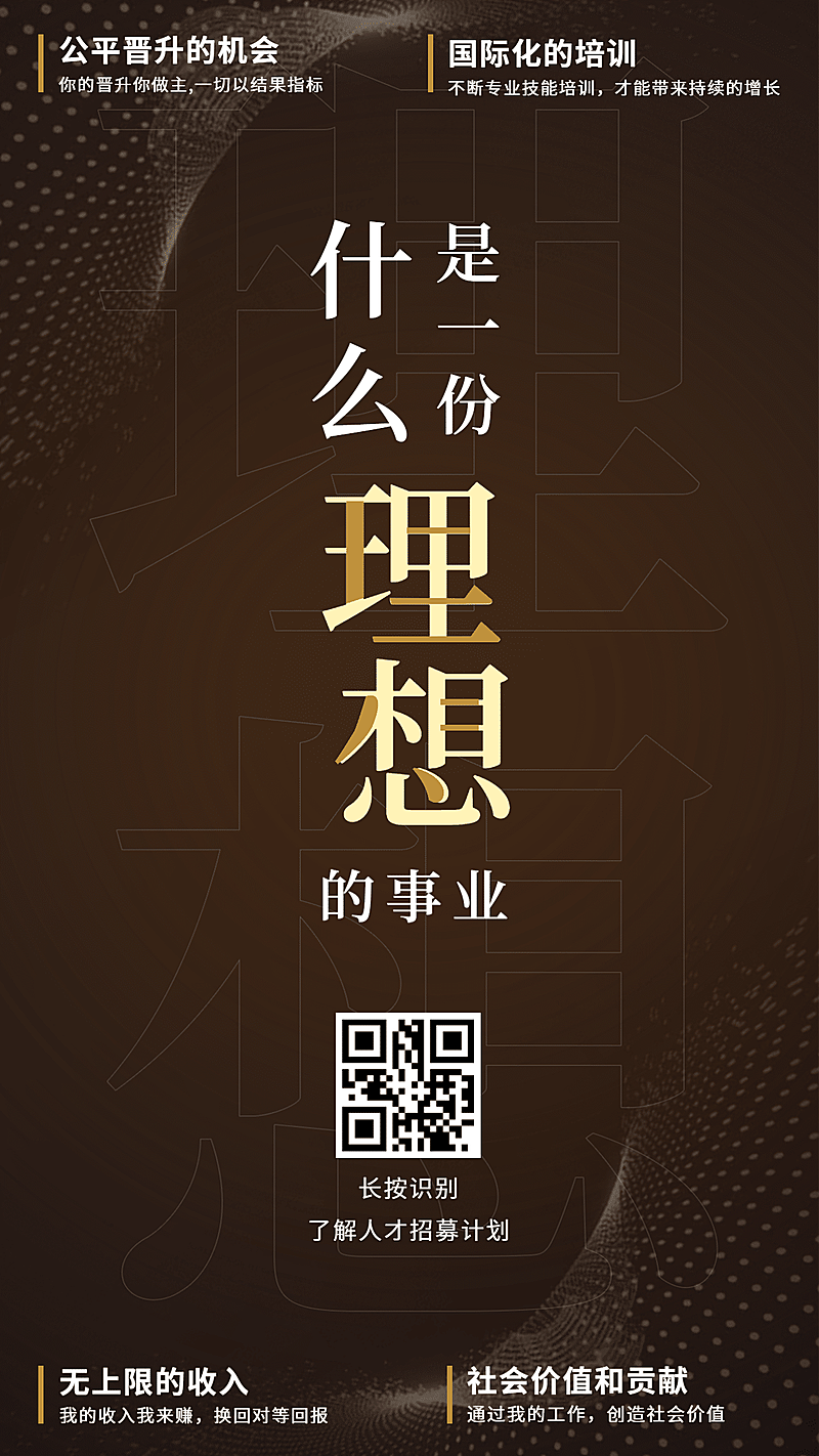 金融保险招聘增员什么是理想的事业排版海报