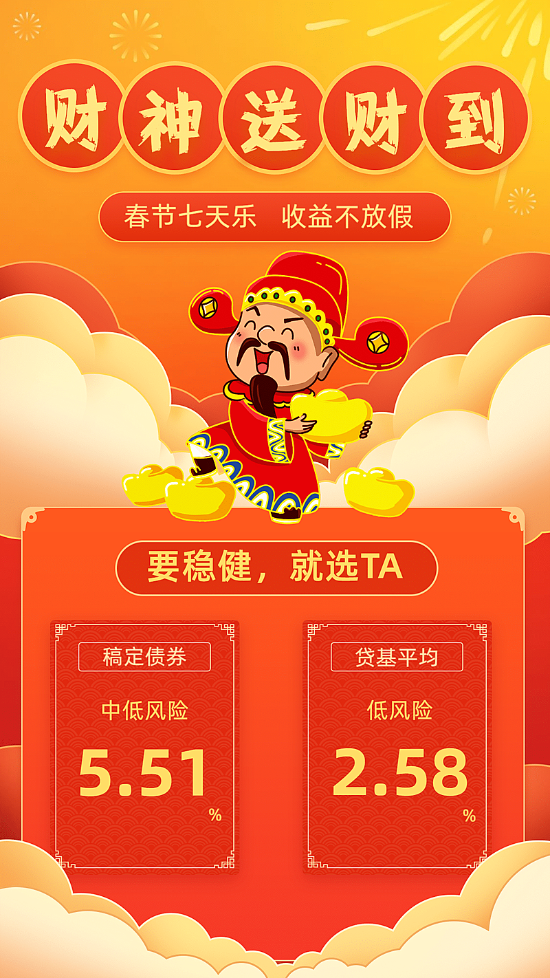 金融保险产品营销金融财神送财手机海报