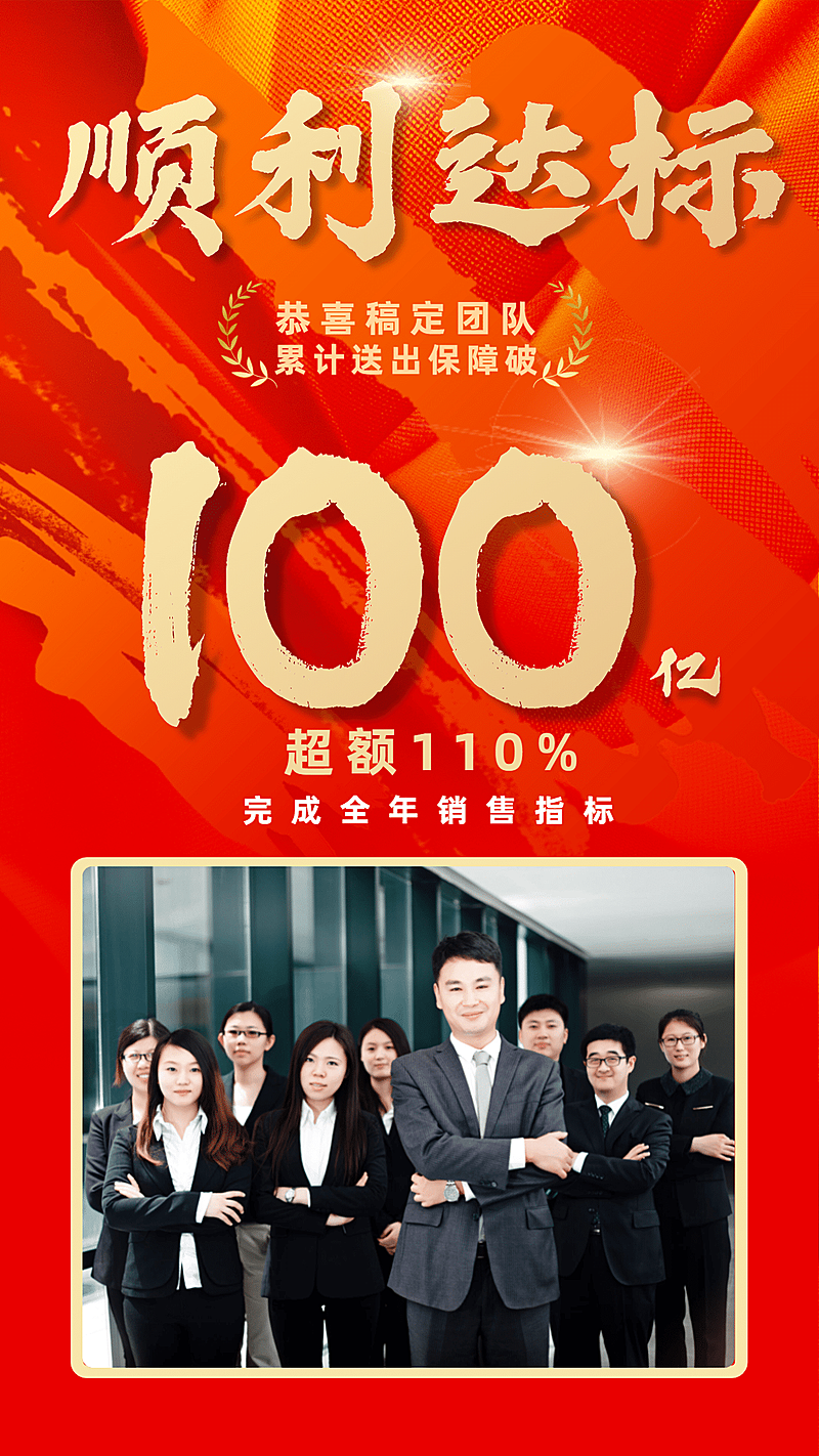金融保险喜报表彰顺利达标手机海报
