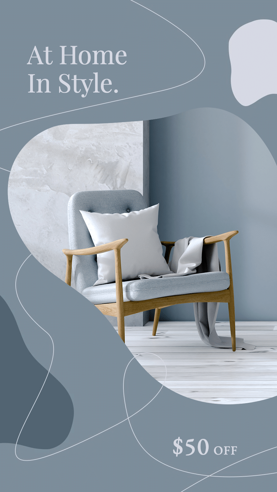 Blue and Grey Lines Minimal Geometry Design Home Armchair Furniture Product Promo Ecommerce Story 