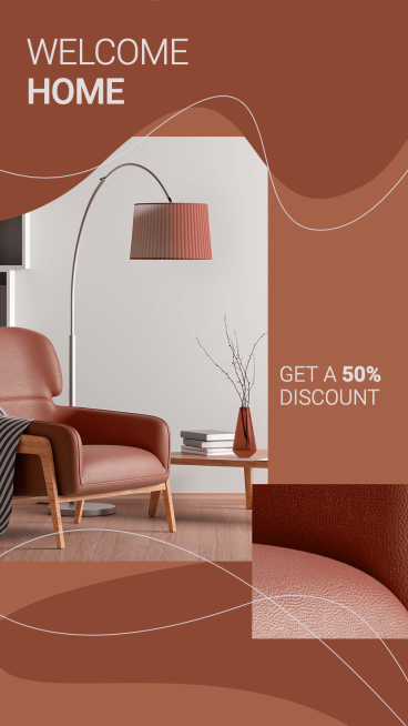 Brownish Red Linear Geometry Design Home Furniture Discount Sale Promotion Ecommerce Story预览效果