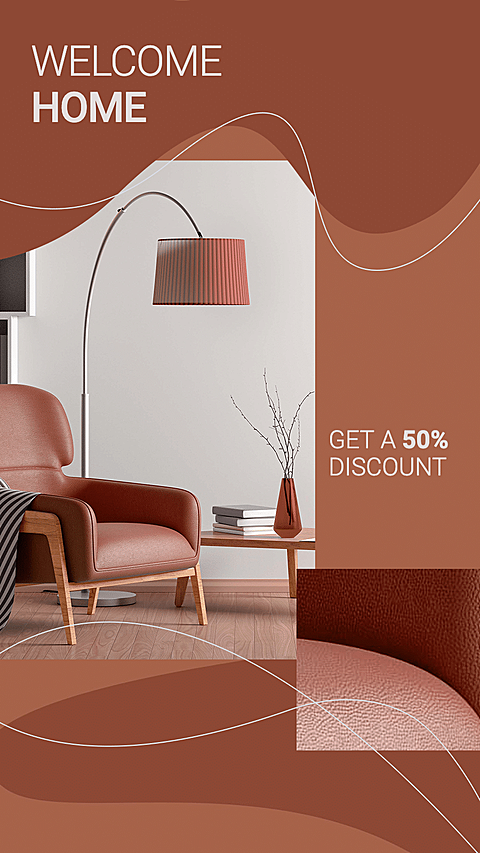 Brownish Red Linear Geometry Design Home Furniture Discount Sale Promotion Ecommerce Story
