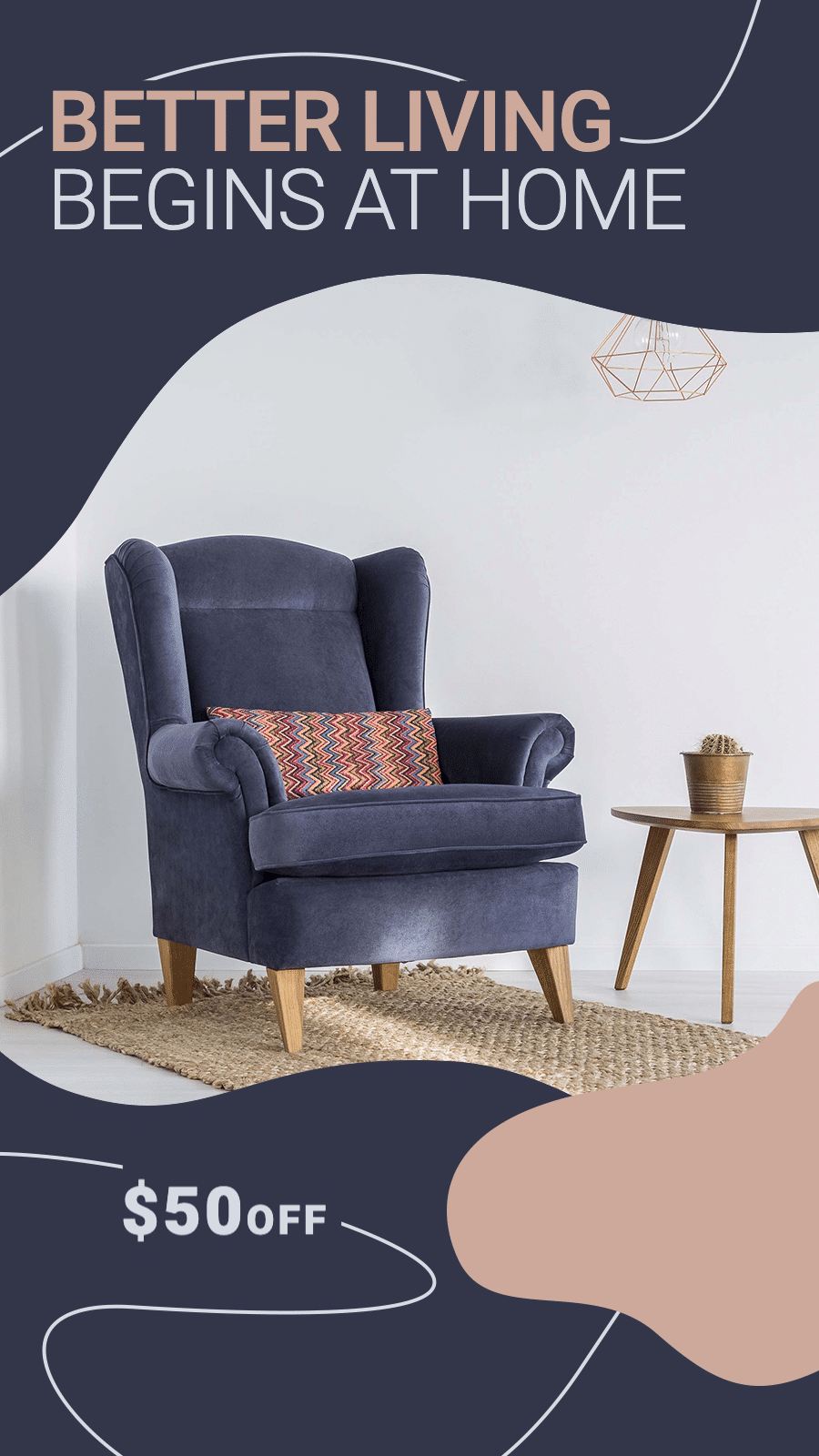 Indigo Blue Linear Geometry Design Armchair Home Furniture Sale Promotion Ecommerce Story预览效果