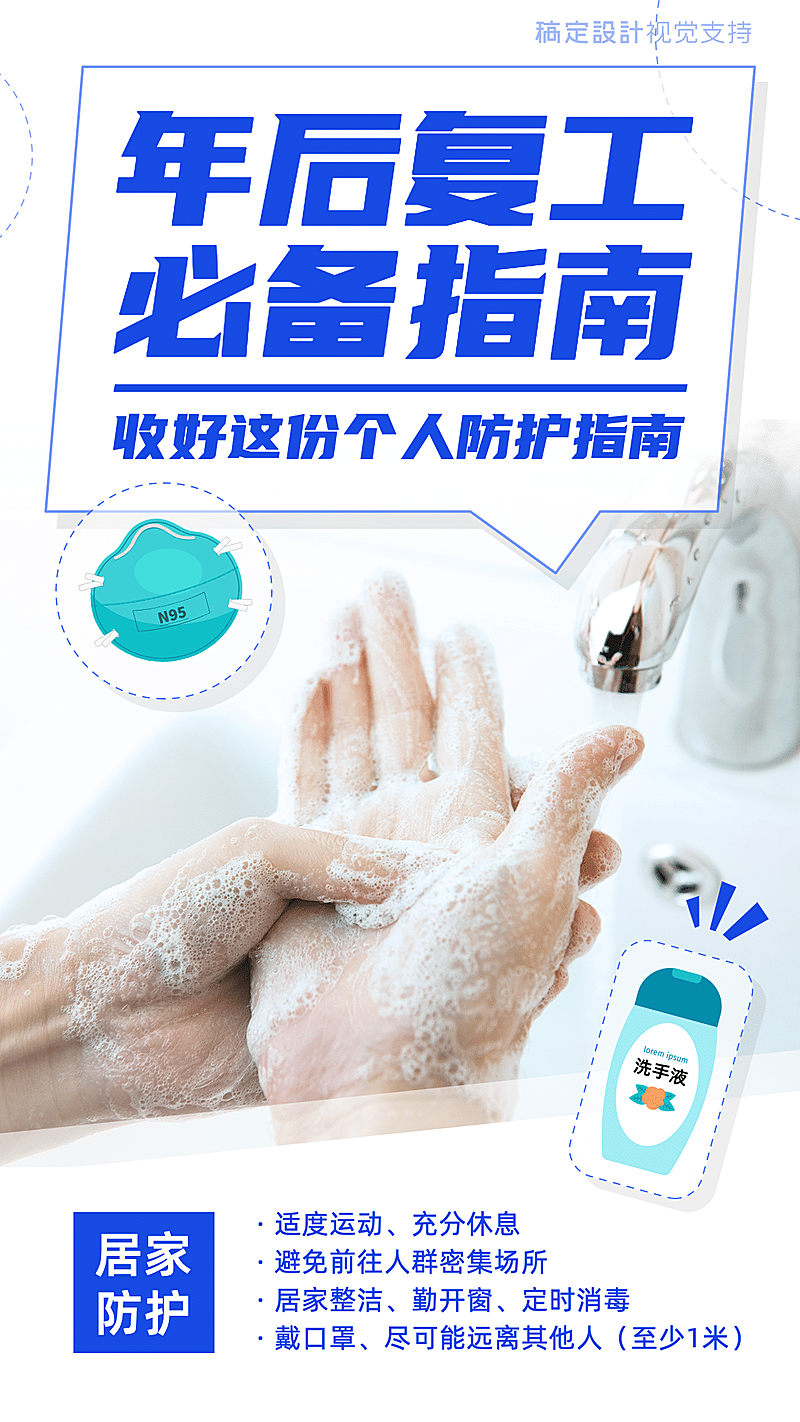年后返工必备指南居家防护手机海报