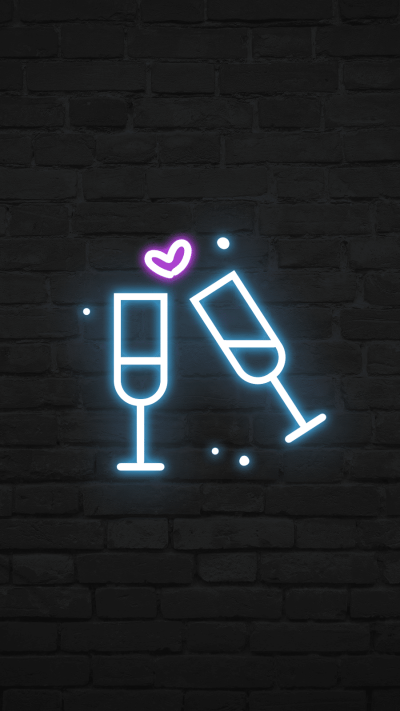 Valentine's Day Neon Light Wine Glasses Icons Instagram Highlight