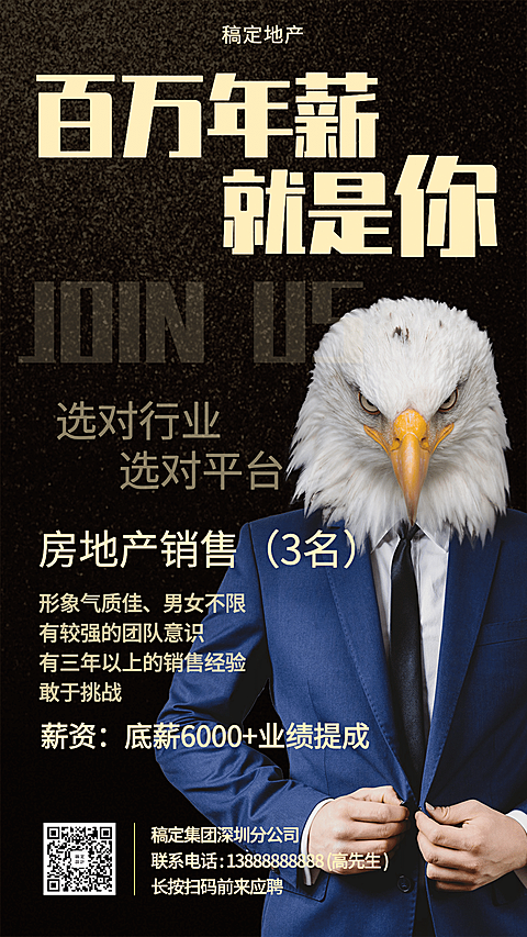 金融保险百万年薪房地产销售招聘海报