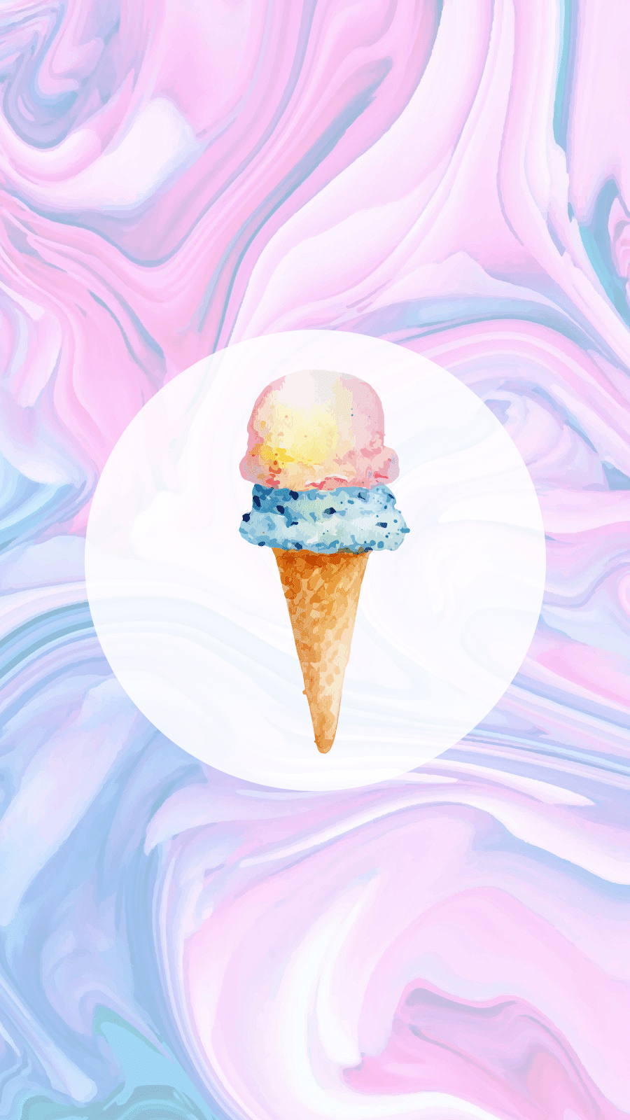 Watercolor Background White Circle Frame Ice-cream Simple Fashion Style Instagram Highlight