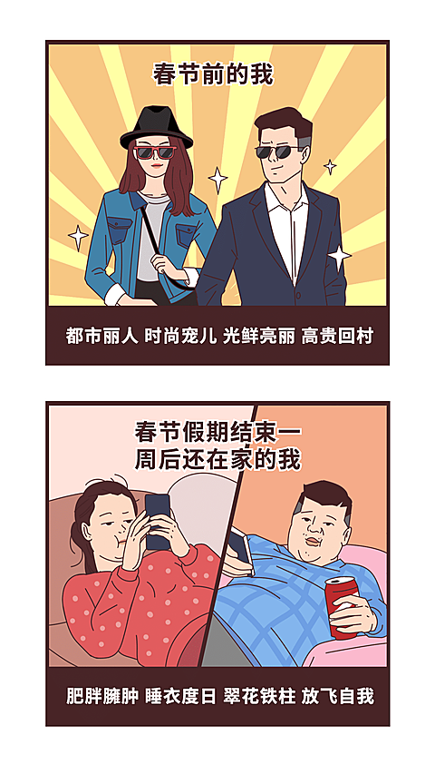 春节前后假期远程办公吐槽漫画手机海报