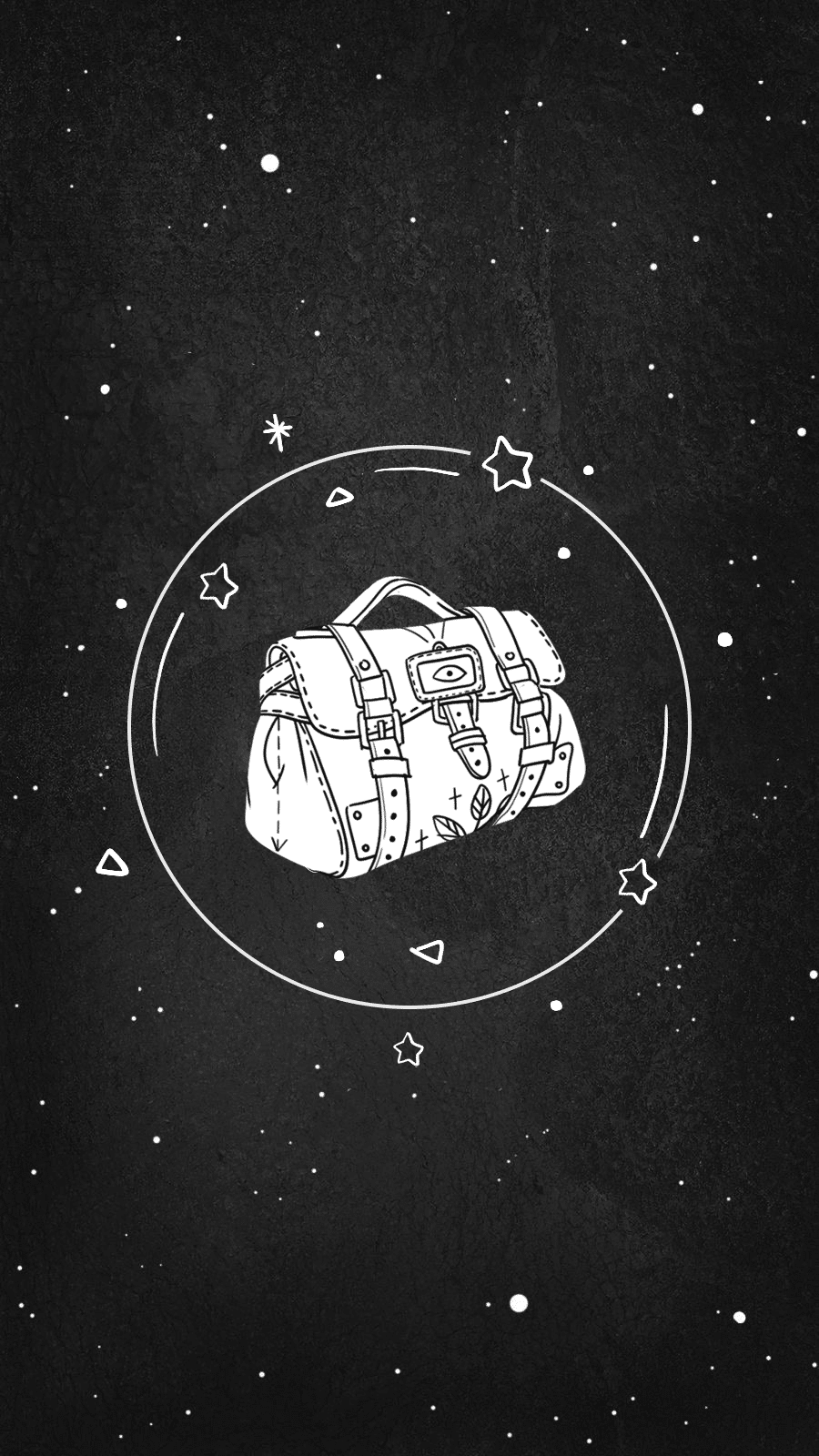Simple Retro White Circle Element  Black Background Handbag Instagram Highlight