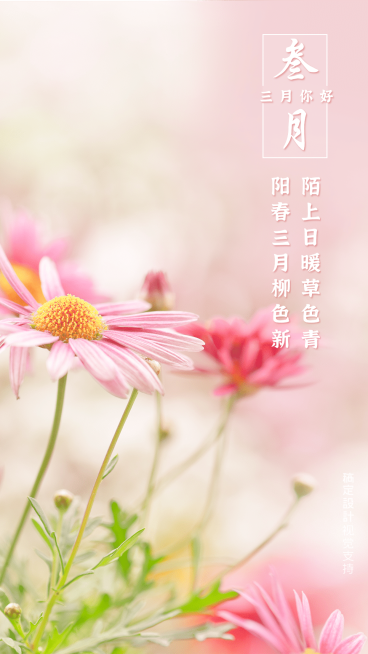 通用三月你好月初问候文艺手机海报预览效果