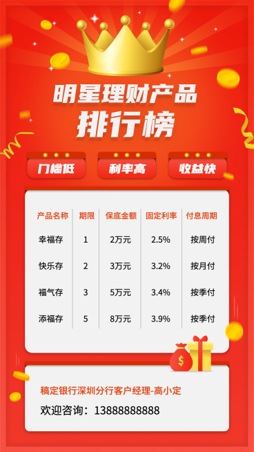 金融保险银行明星理财产品排行榜预览效果