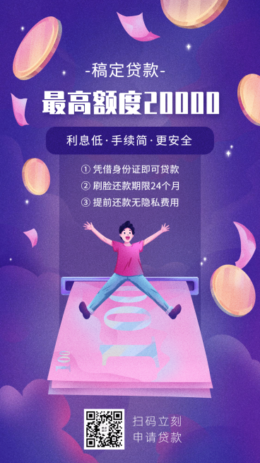 金融保险高额度贷款产品营销手绘海报预览效果