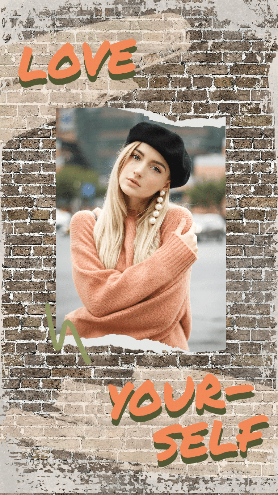 Creative Brick Wall Background Sweater Woman Quotes Instagram Story