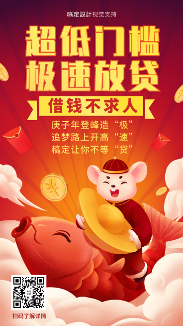 金融保险超低门槛急速放贷产品营销海报预览效果