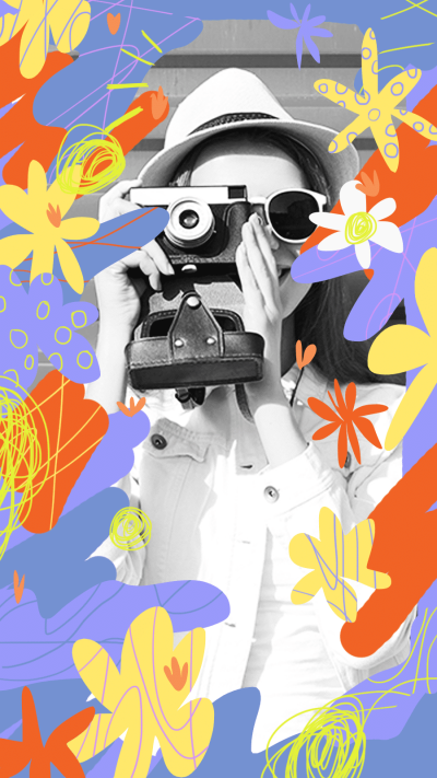 Hand Painted Plants Decorate Camera Woman Instagram Story