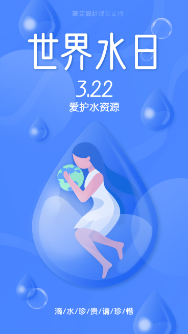 世界水日公益宣传清新手绘手机海报水滴预览效果
