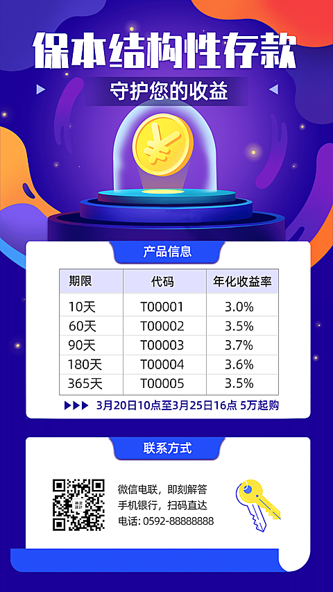 金融保险保本结构存款产品营销海报
