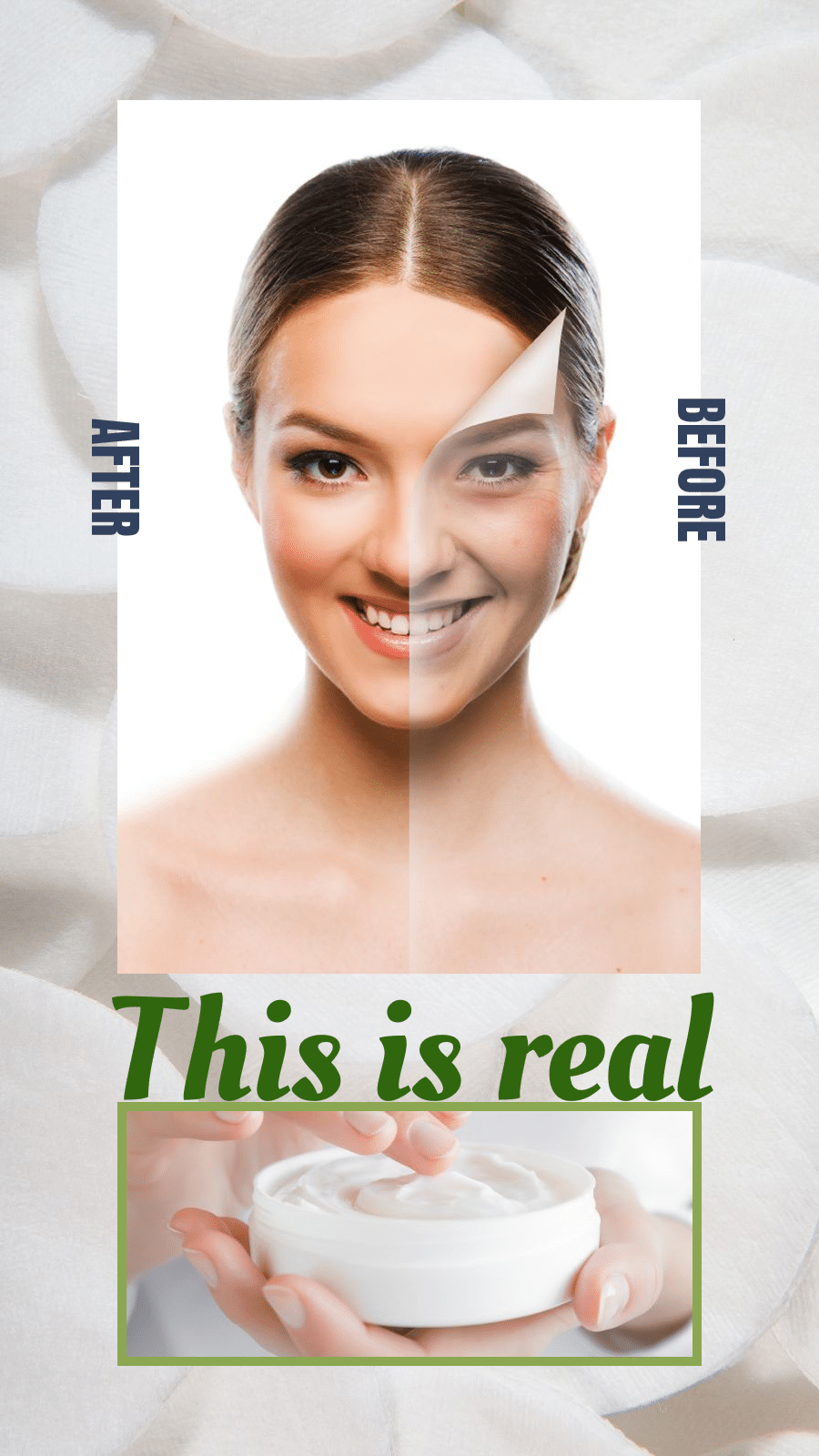 Facial Cream Beauty Skincare Product Before and After Comparison Ecommerce Story预览效果
