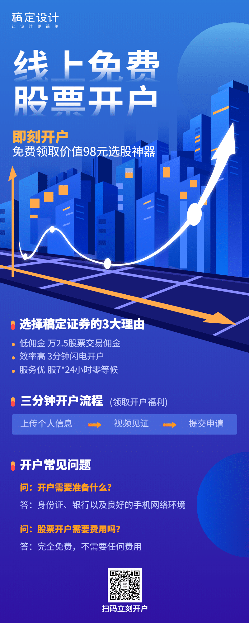 金融保险线上免费股票开户产品营销长图_图片模板素材-稿定设计