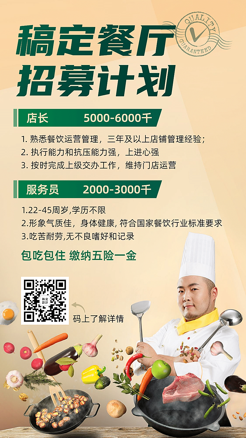餐饮员工招聘手机海报