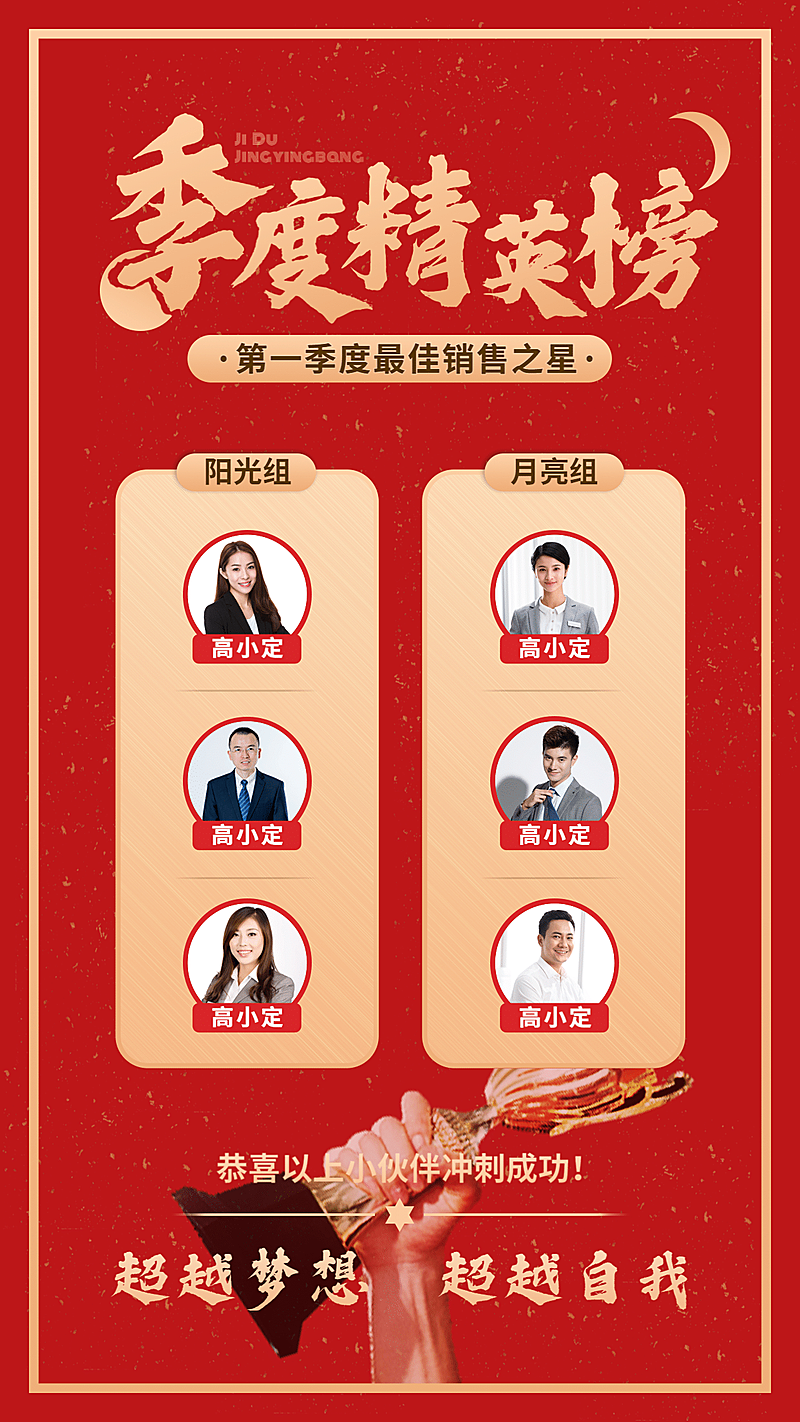 金融保险季度精英榜业绩激励表彰海报