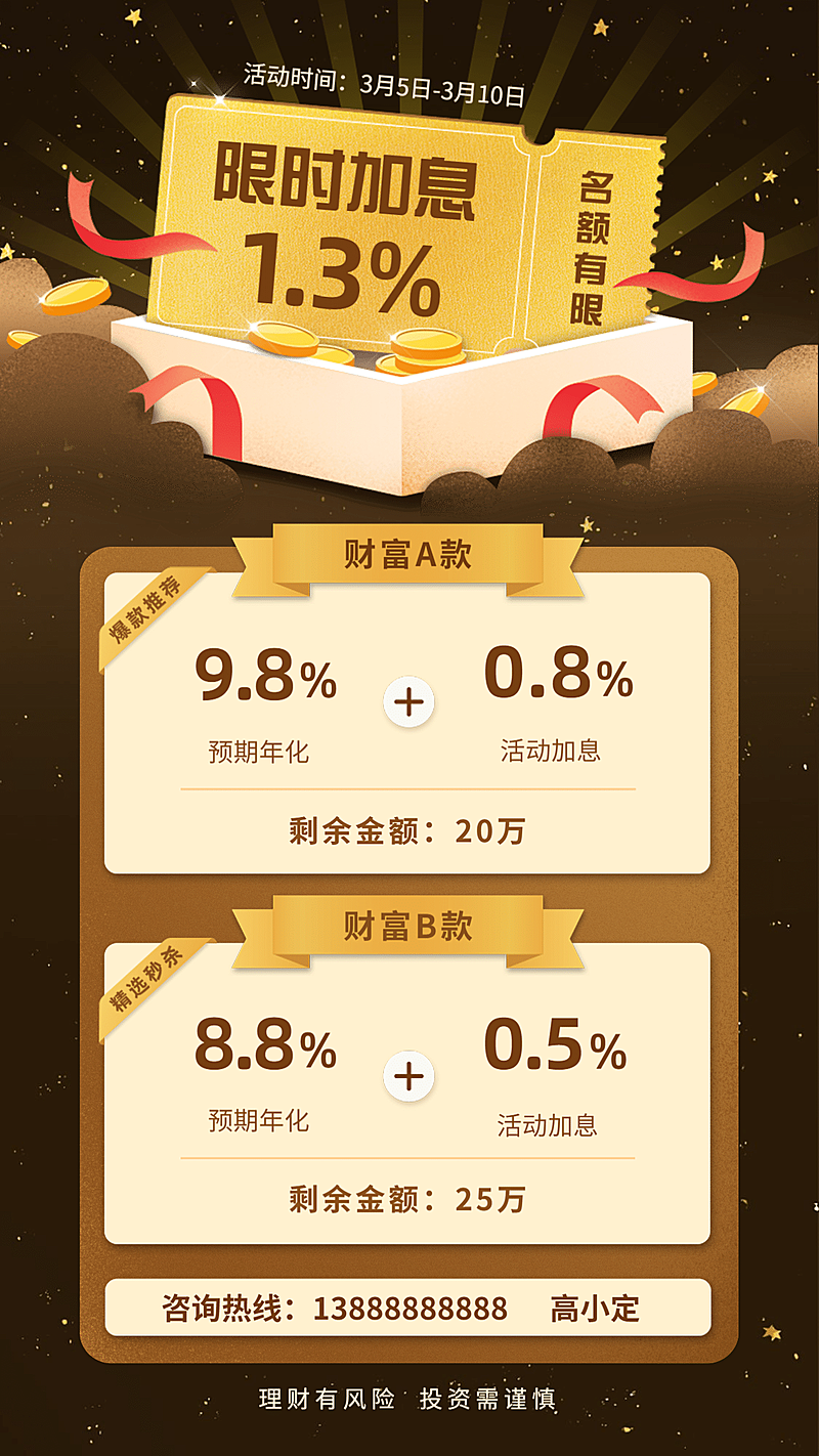 金融保险限时加息产品推荐营销海报