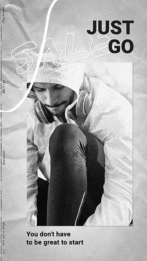 Creative Line Element Headset Boy Sport Sale Instagram Story