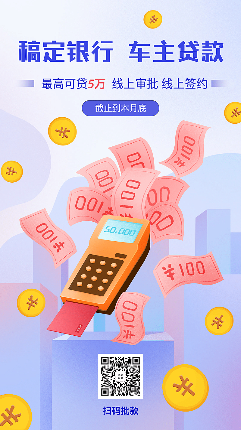 金融保险汽车贷款限时降息营销手绘海报