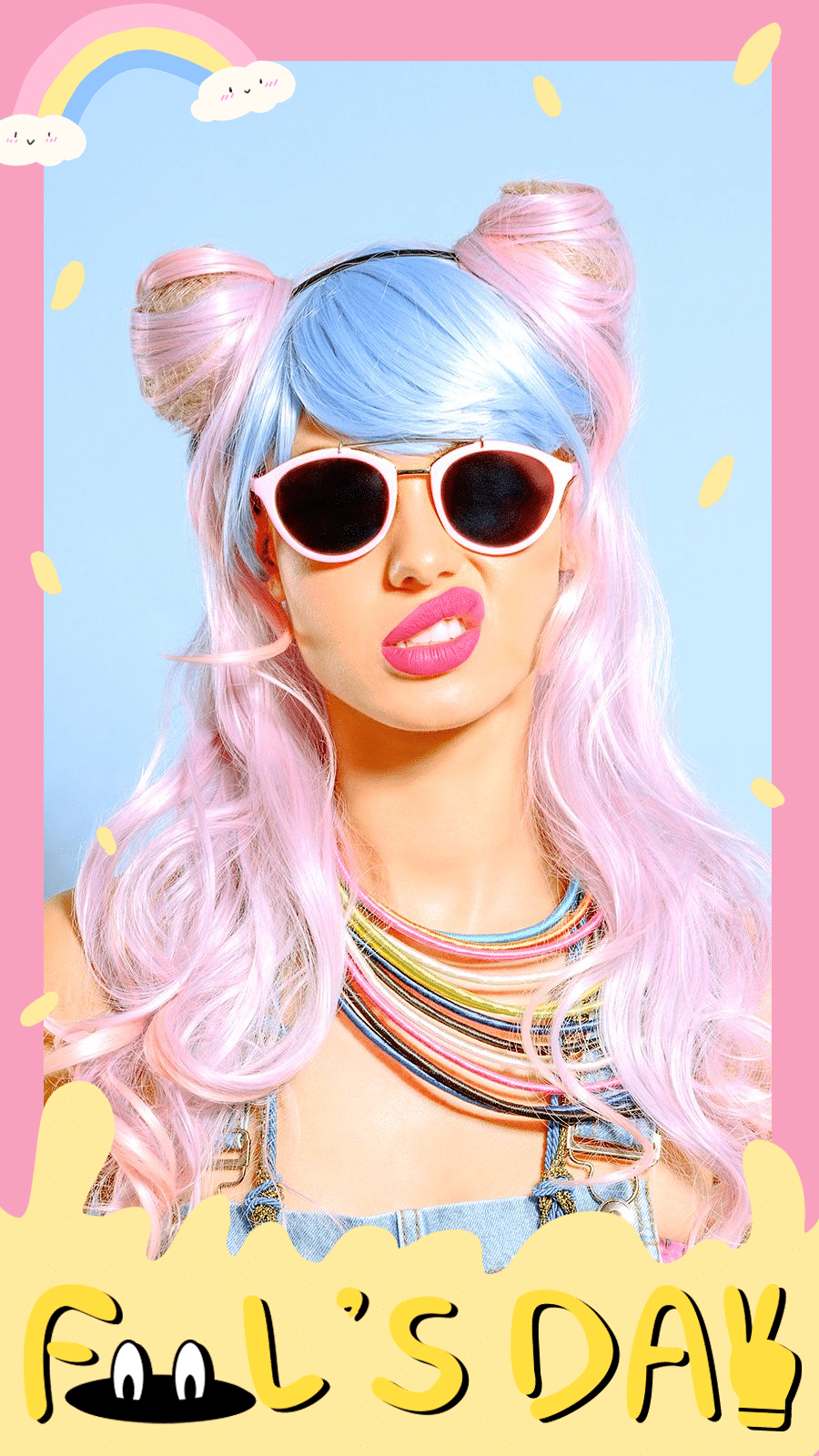 Cute Color Block April Fool's Day Sunglasses Woman Instagram Story预览效果