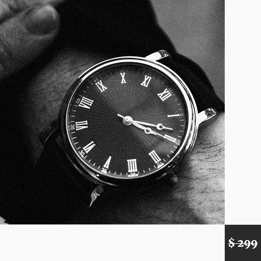 Minimal Black and White Men's Classic Watch Ecommerce Product Image