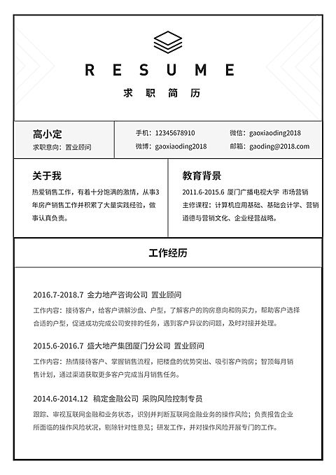 表格置业顾问简历（专业资深）