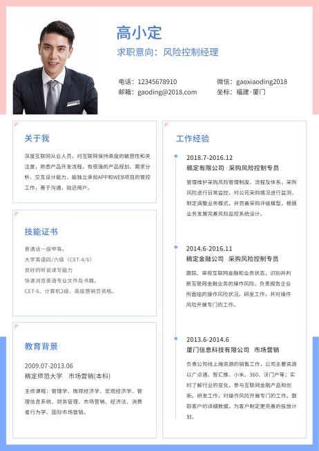 简约风控专员简历（跳槽必备）预览效果