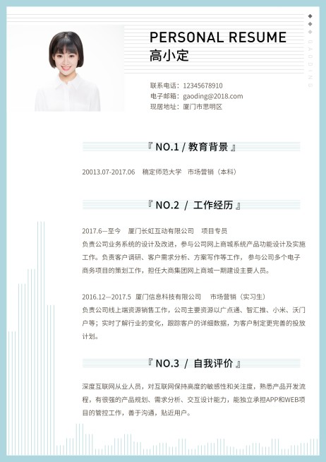 浅蓝市场营销简历（跳槽必备））预览效果