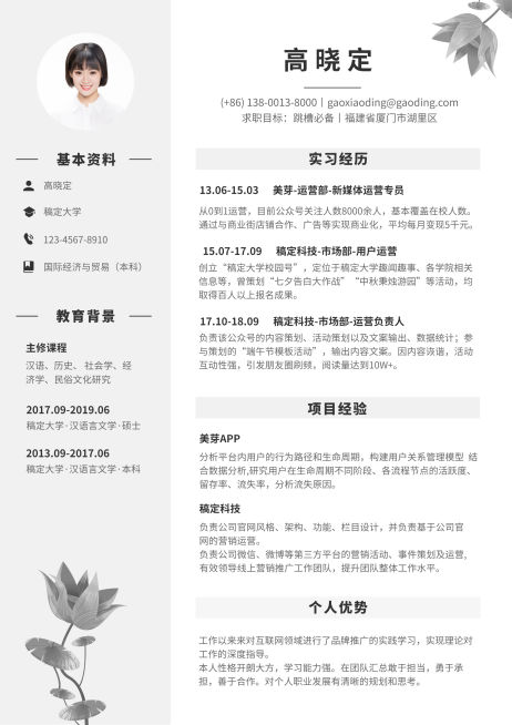 简约黑白运营简历（跳槽必备）预览效果