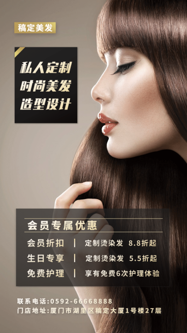 美容美发会员打折活动奢华竖屏海报预览效果