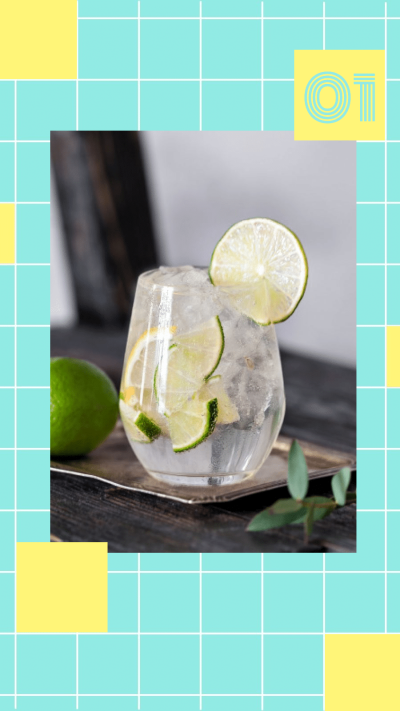 Cyan Background Drinks Photo Delicious Beverage Record Simple Fashion Style Poster Instagram Story