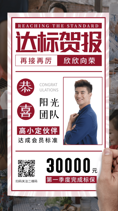 金融保险达标贺报人物照片报纸风创意海报