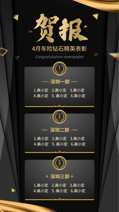金融保险钻石精英贺报黑金喜报表彰海报