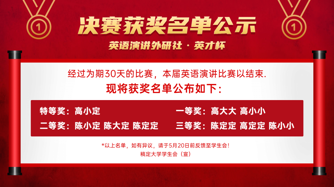 教育培训比赛获奖名单公示喜庆横屏海报预览效果
