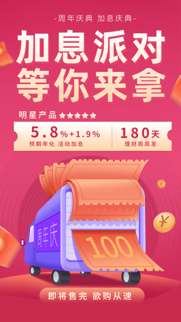 金融保险周年庆典加息派对营销手绘海报预览效果