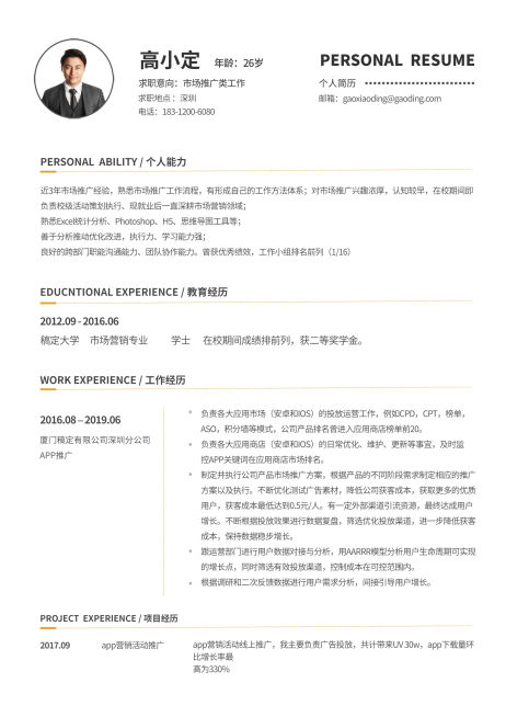 白色简约市场推广简历（跳槽必备）预览效果