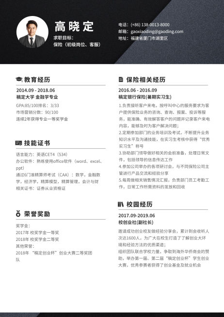 时尚金融保险简历（实习应届）预览效果