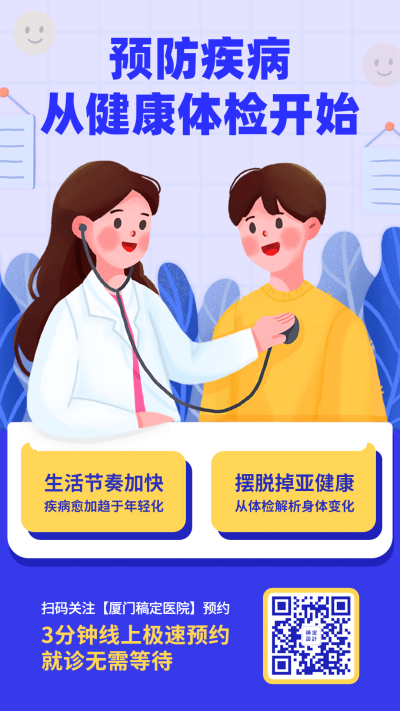 医疗保健体检预约创意卡通宣传竖屏海报