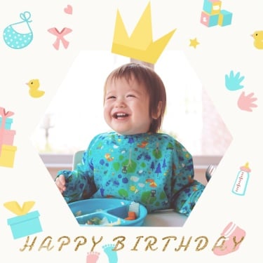 Cute Cartoon Icons Decorate Kid's Birthday Greeting Instagram Post